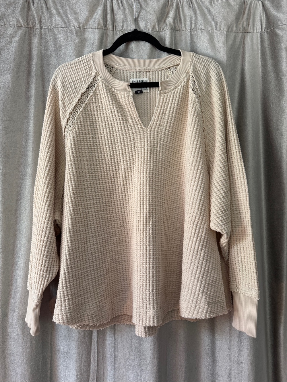 American Eagle Outfitters Cream Ribbed Waffle Knit Tee